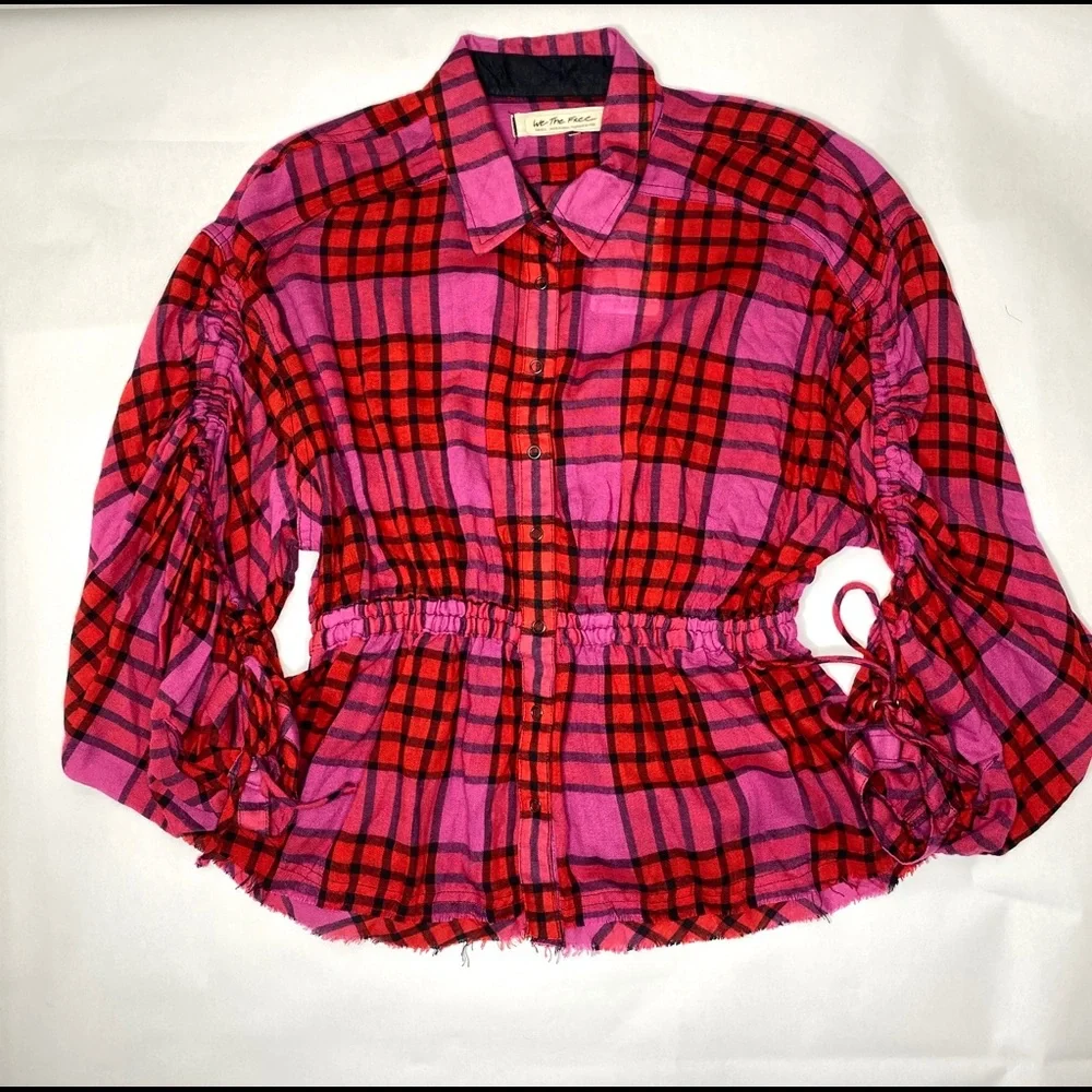 FREE PEOPLE Plaid Shirt Multicolor SIZE S NWT - Picture 2 of 8